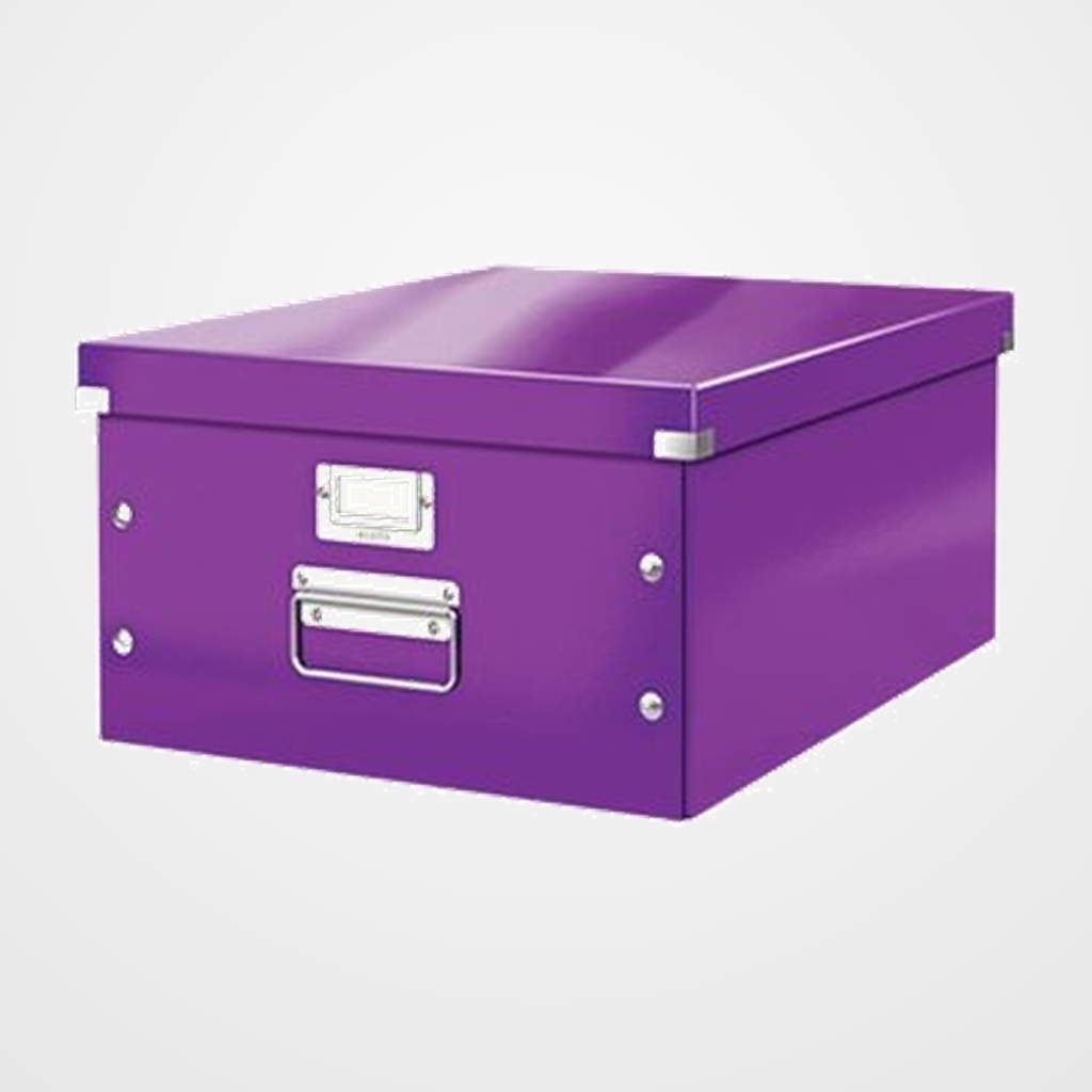 CAJA PARA ALMACENAMIENTO LEITZ CLICK&STORE 85% CARTON RECICLADO 29 LITROS GRANDE 369x200x484 mm VIOLETA