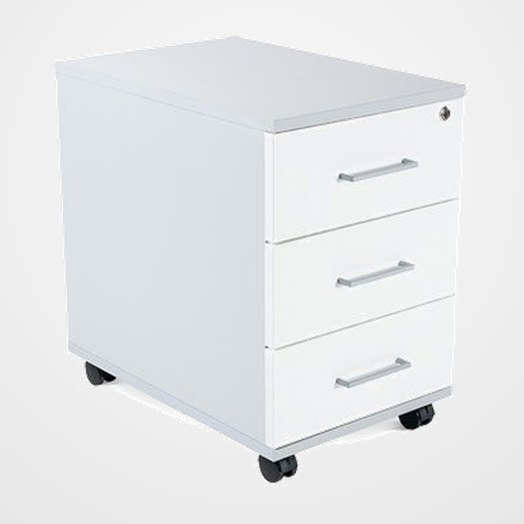 CAJONERA ROCADA con RUEDAS 40x60x58 con 3 CAJONES ESTRUCTURA GRIS FRONTALES BLANCO