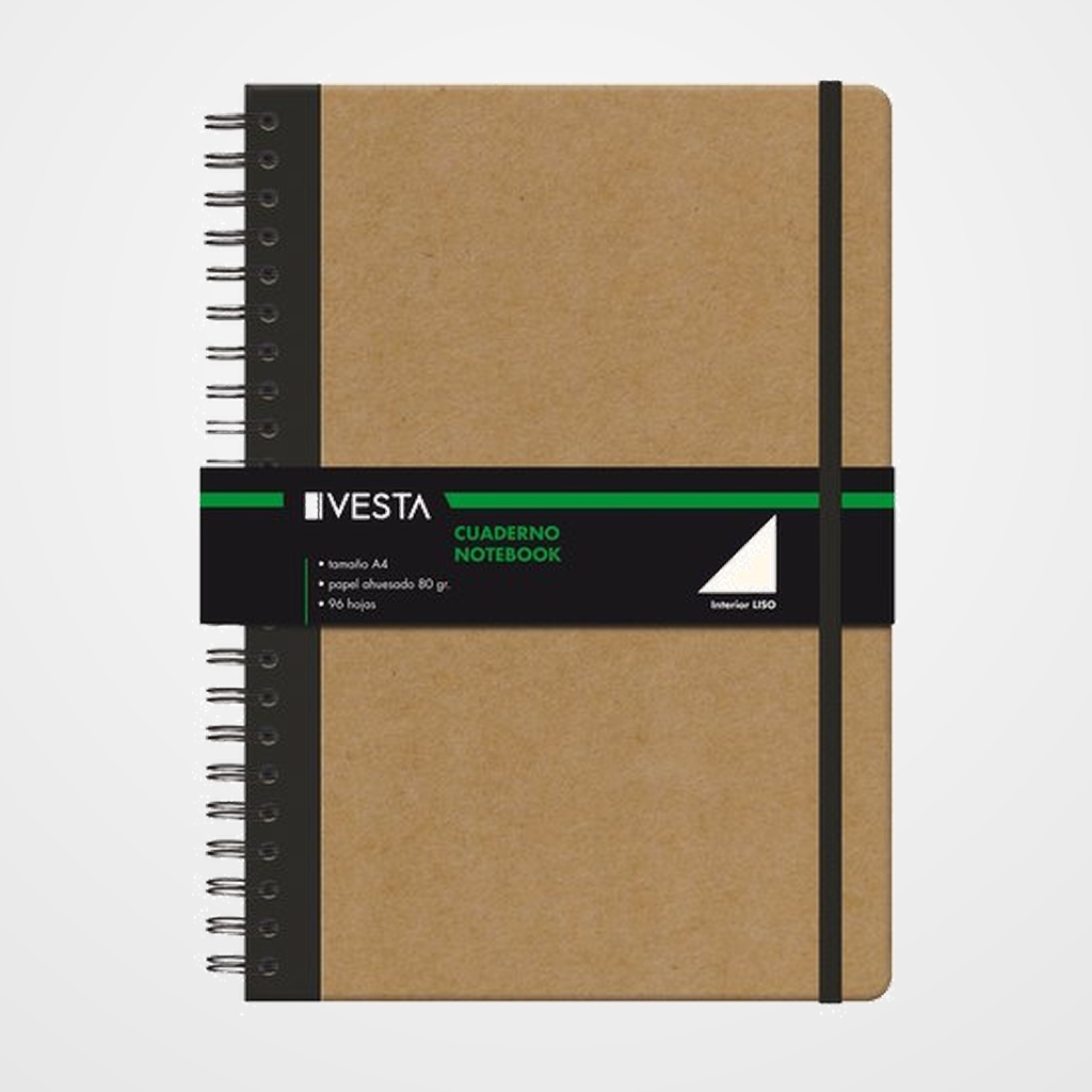 BLOC VESTA NATURE WIRE-O A4 96h 80gr. LISO con GOMA