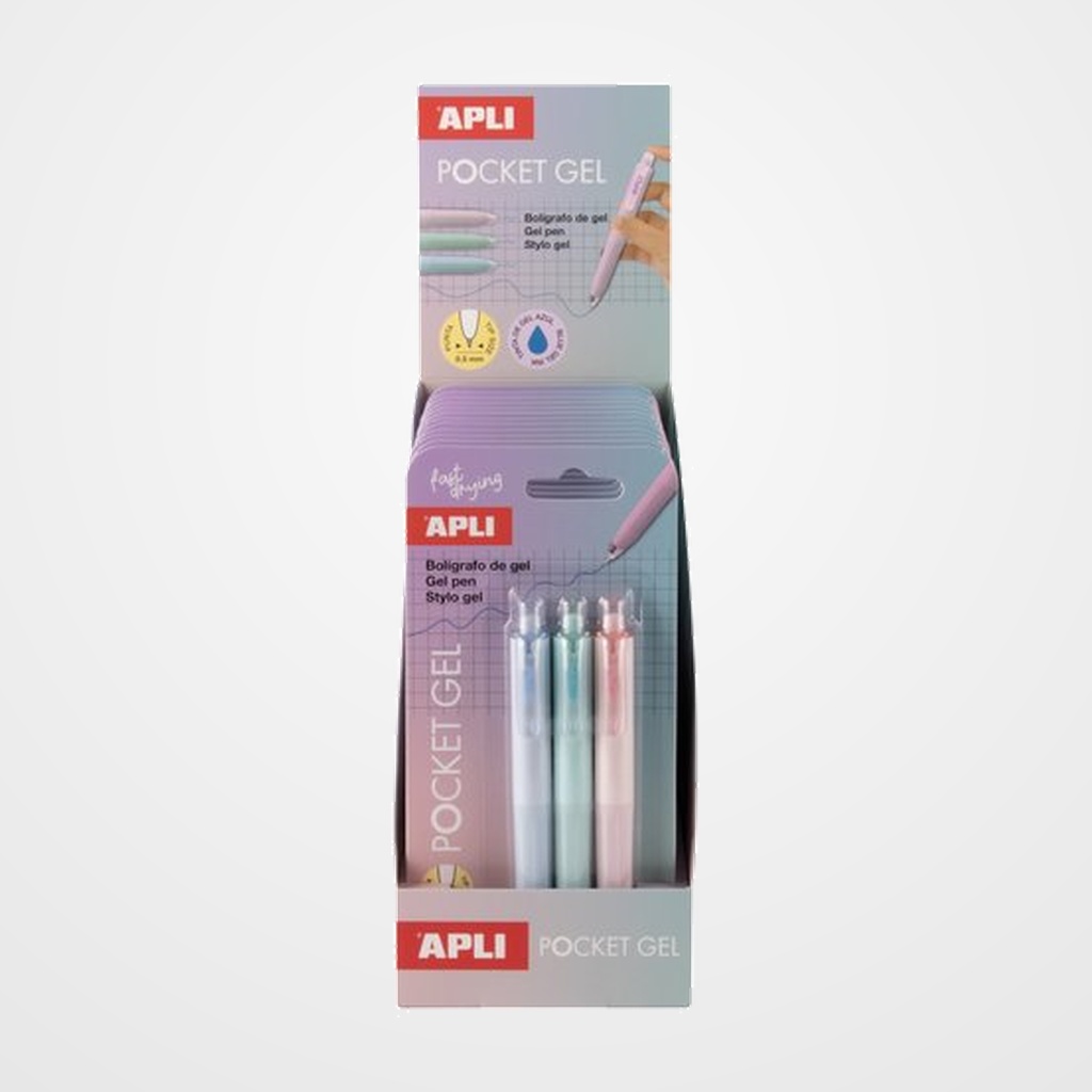 BOLIGRAFO APLI MINI GEL TINTA AZUL BLISTER de 3 EXPOSITOR de 12