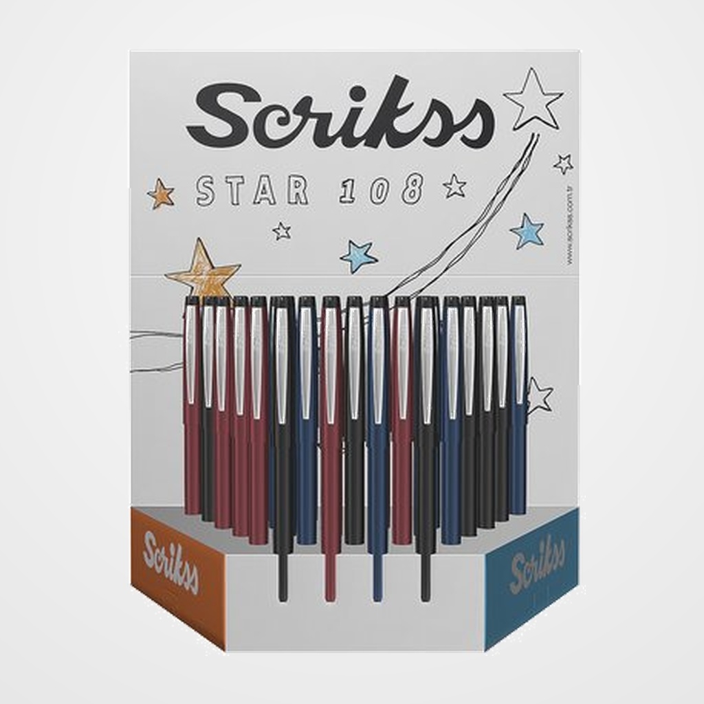 BOLIGRAFO SCRIKSS STAR 108 SURTIDO EXPOSITOR de 36 (3 colores satinados)