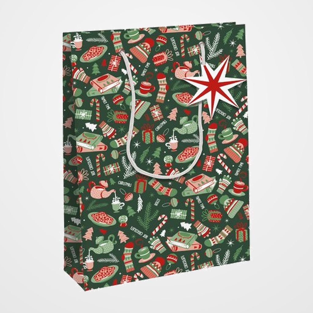 BOLSA de PAPEL CLAIREFONTAINE KRAFT DECORADO 33x26x14 cm COSI NAVIDAD PACK DE 6