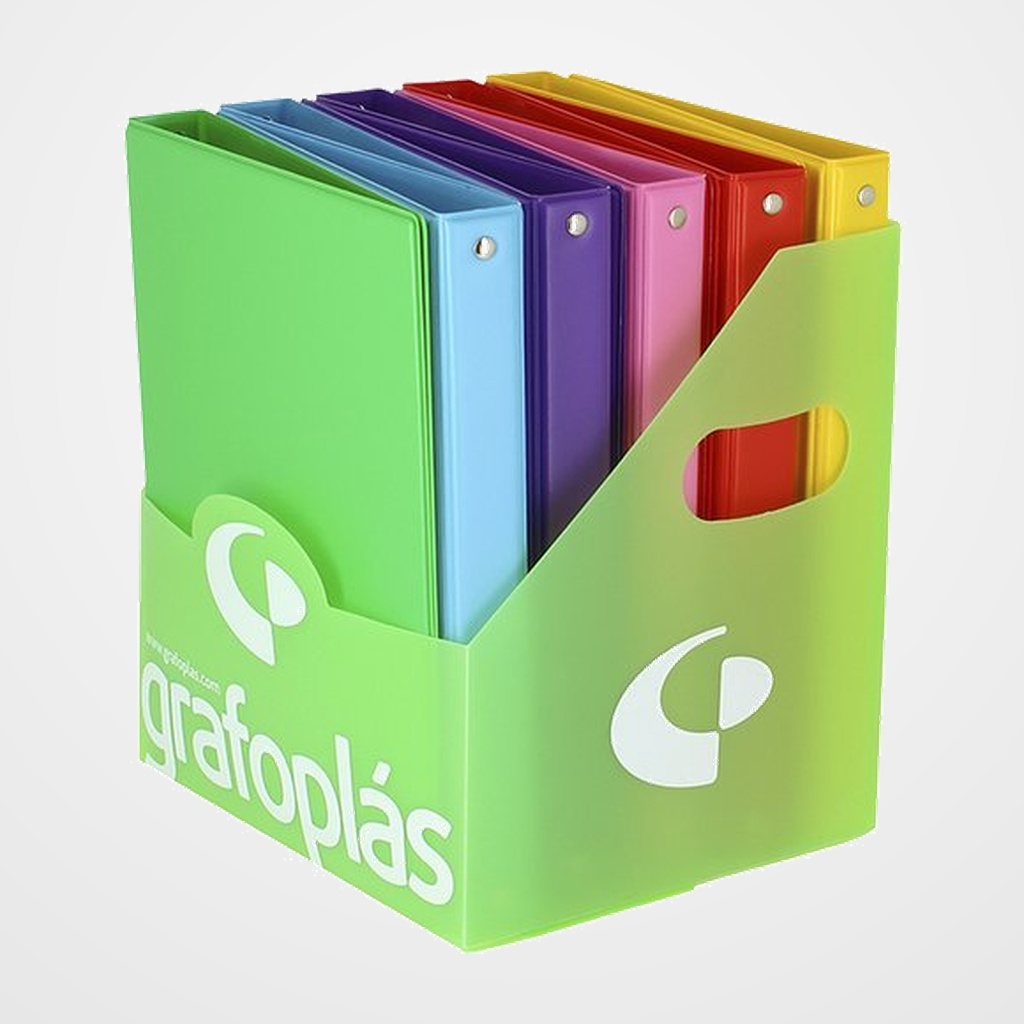 CARPETA de ANILLAS GRAFOPLAS PVC ESCOLAR COLORS 4º 4 an.20mm EXPOSITOR de 10 (6 colores)