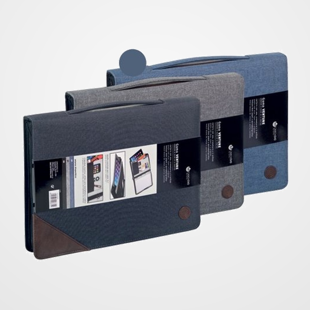 CARPETA de CONGRESOS CARCHIVO VENTURE Fº 4 an.REDONDAS 20mm con CREMALLERA y ASA AZUL