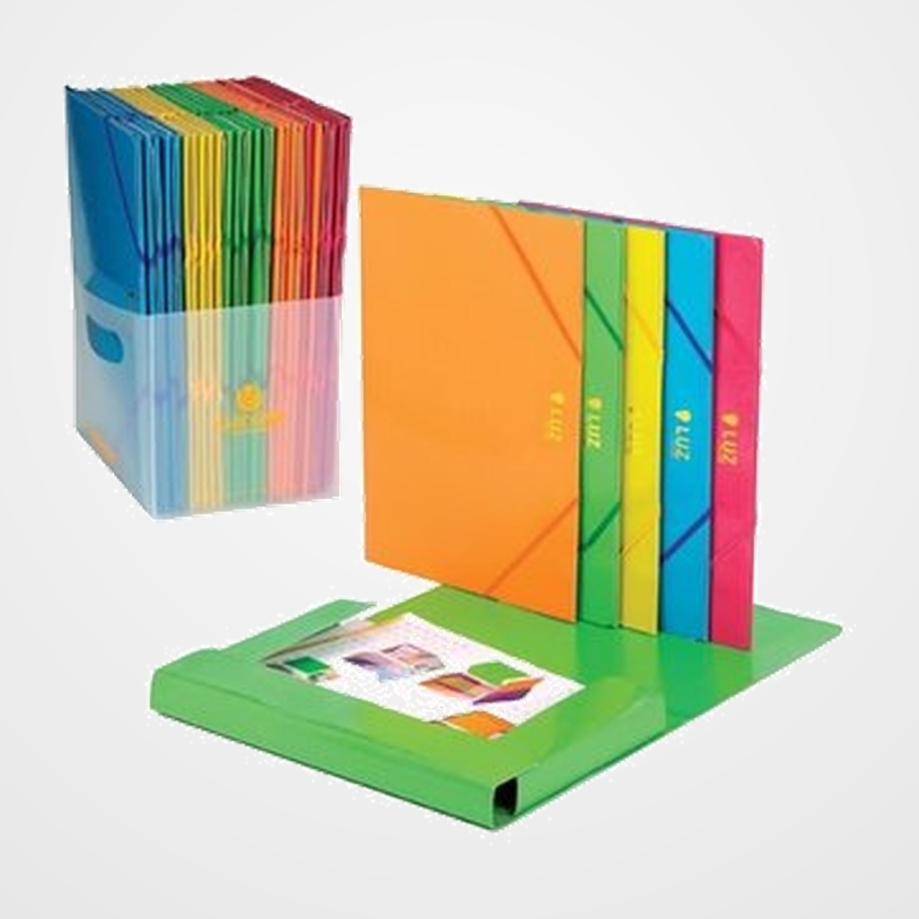 CARPETA de GOMAS y SOLAPAS CARCHIVO CARTON PRESPAN LUZ Fº FLUOR EXPOSITOR de 30