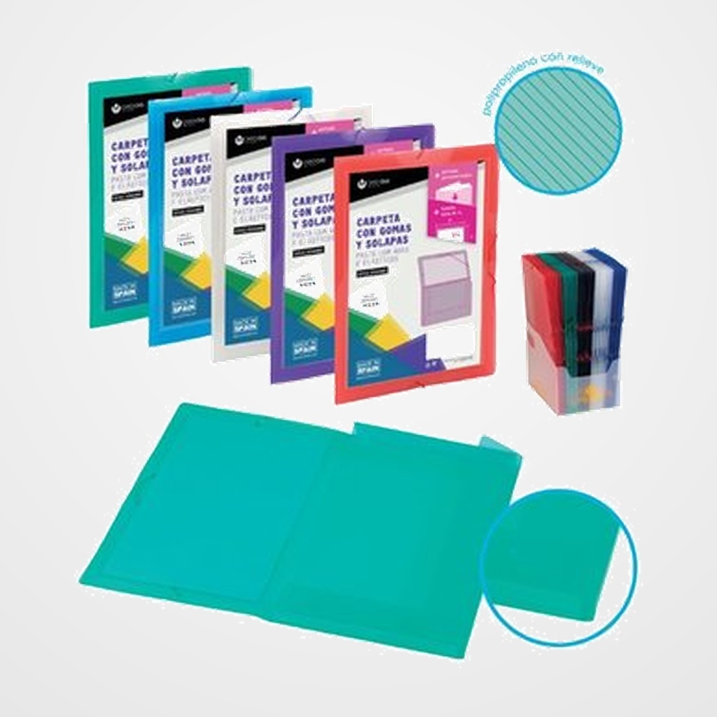CARPETA de GOMAS y SOLAPAS CARCHIVO DIAGONAL PP Fº con CANGURO SURTIDO