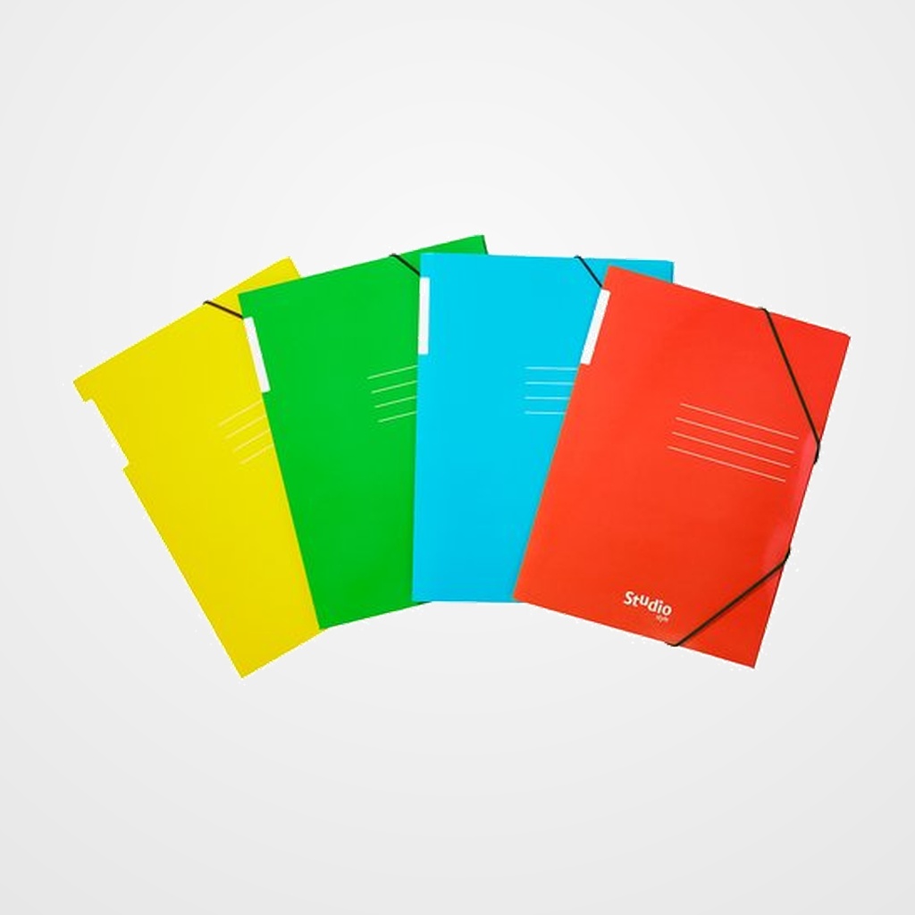 CARPETA de GOMAS y SOLAPAS PARDO STUDIO STYLE CARTON FORRADO BRILLO Fº ROJO