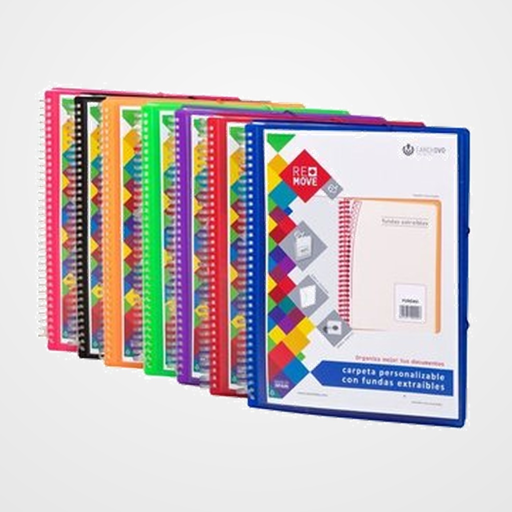 CARPETA FUNDAS (TARIFARIO) CARCHIVO REMOVE ESPIRAL PP A4 CANGURO con GOMA 50 F. EXTRAIBLES AZUL