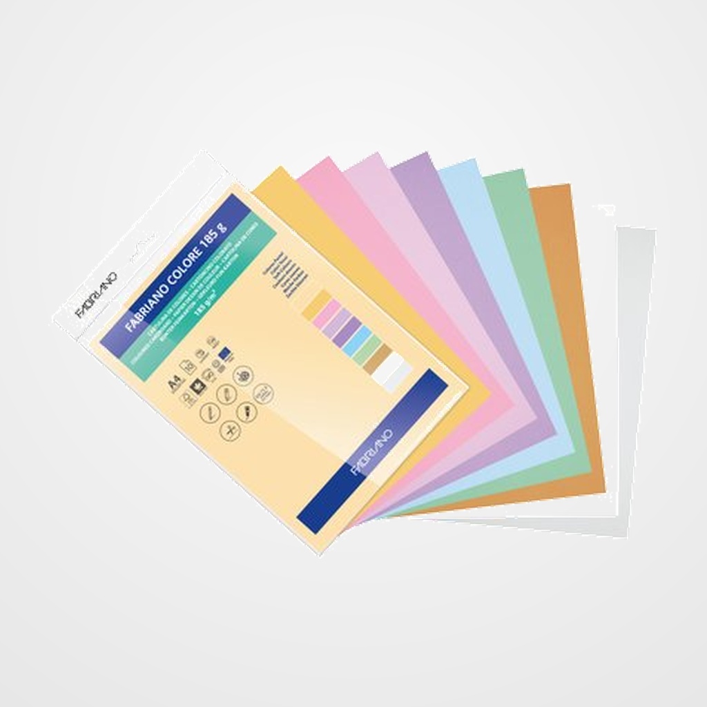 CARTULINA A4 FABRIANO COLORE 185g PAQUETE DE 10 COLORES PASTEL