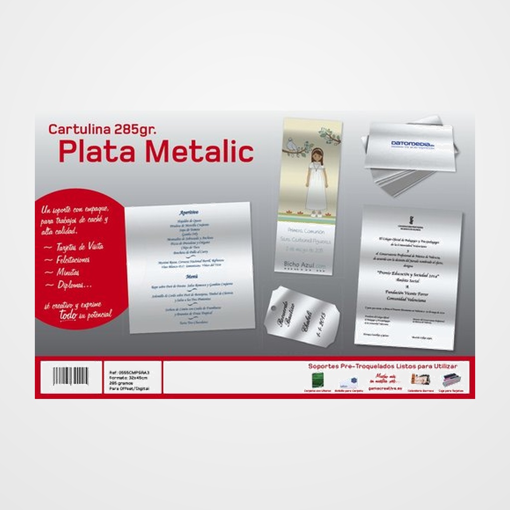 CARTULINA METALIZADA 32x45 cm YOSAN  285g PLATA BRILLO