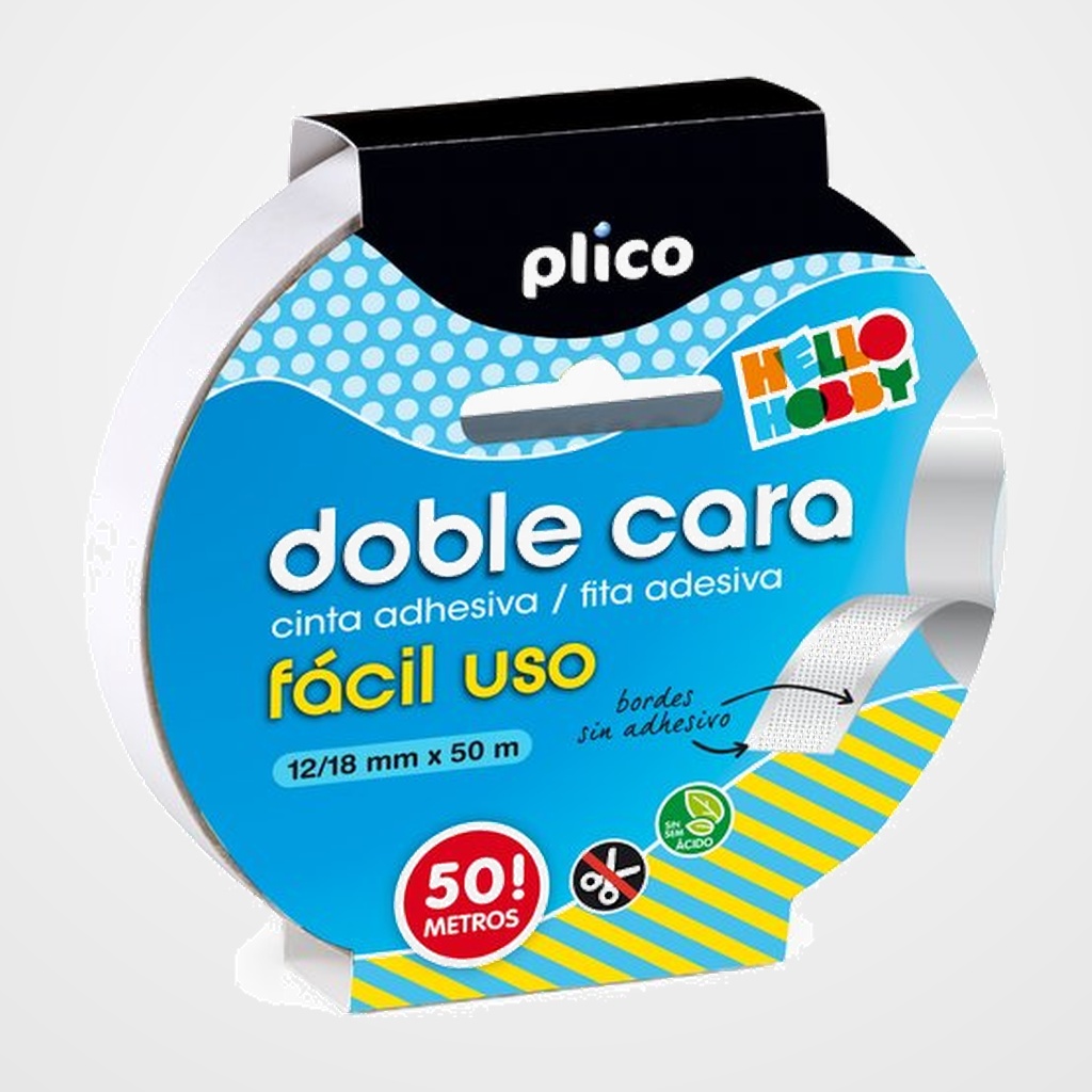 CINTA ADHESIVA DOBLE CARA PLICO rollo 50x12/18 FACIL USO