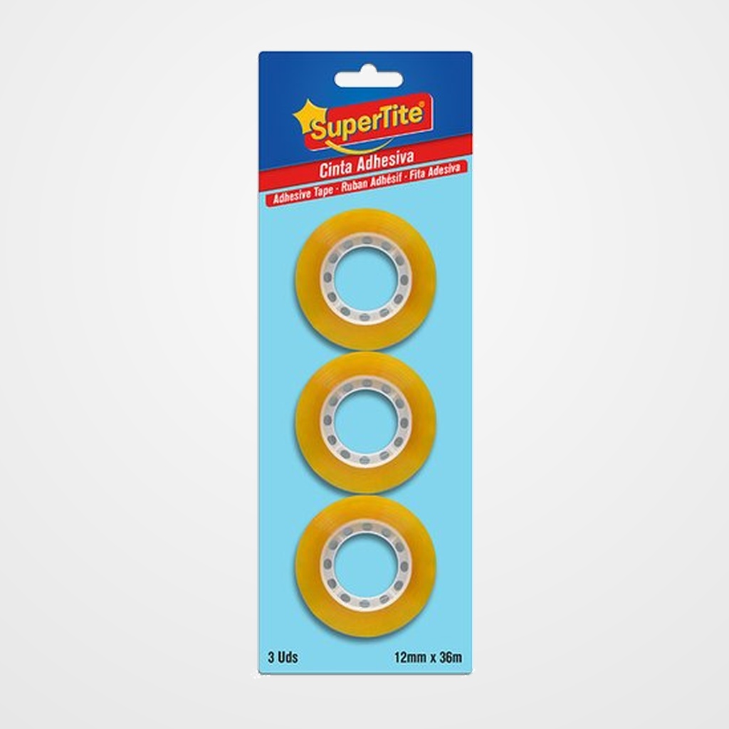 CINTA ADHESIVA SUPERTITE CARAMELO rollo 36x12 BLISTER DE 3