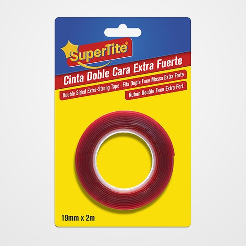 CINTA DOBLE CARA SUPERTITE rollo 2m x 19mm FUERTE