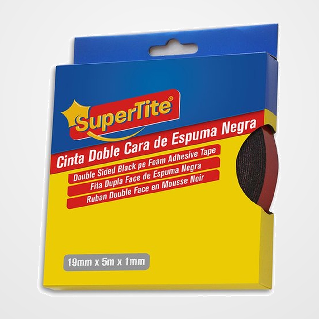 CINTA DOBLE CARA SUPERTITE rollo 5m x 19mm NEGRA