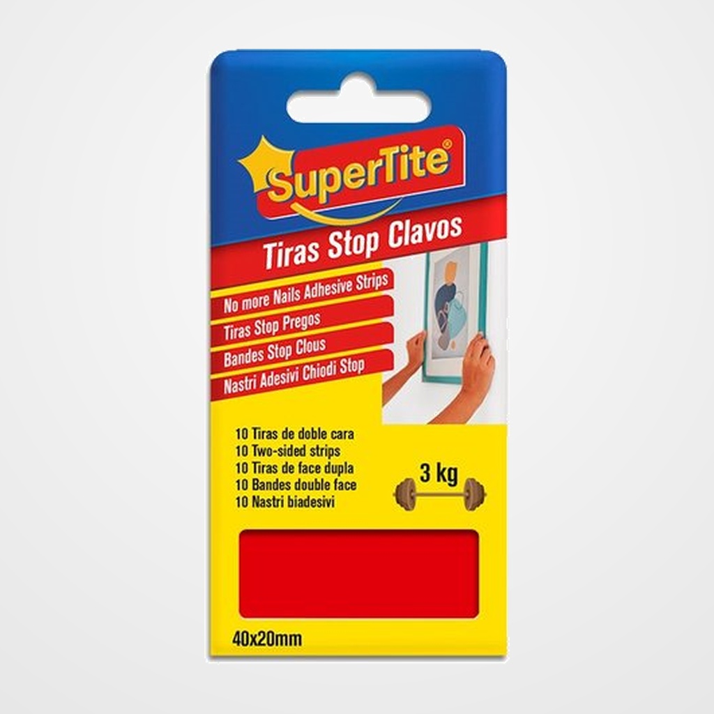 CINTA DOBLE CARA SUPERTITE STOP CLAVOS 40x20mm ESTUCHE DE 10