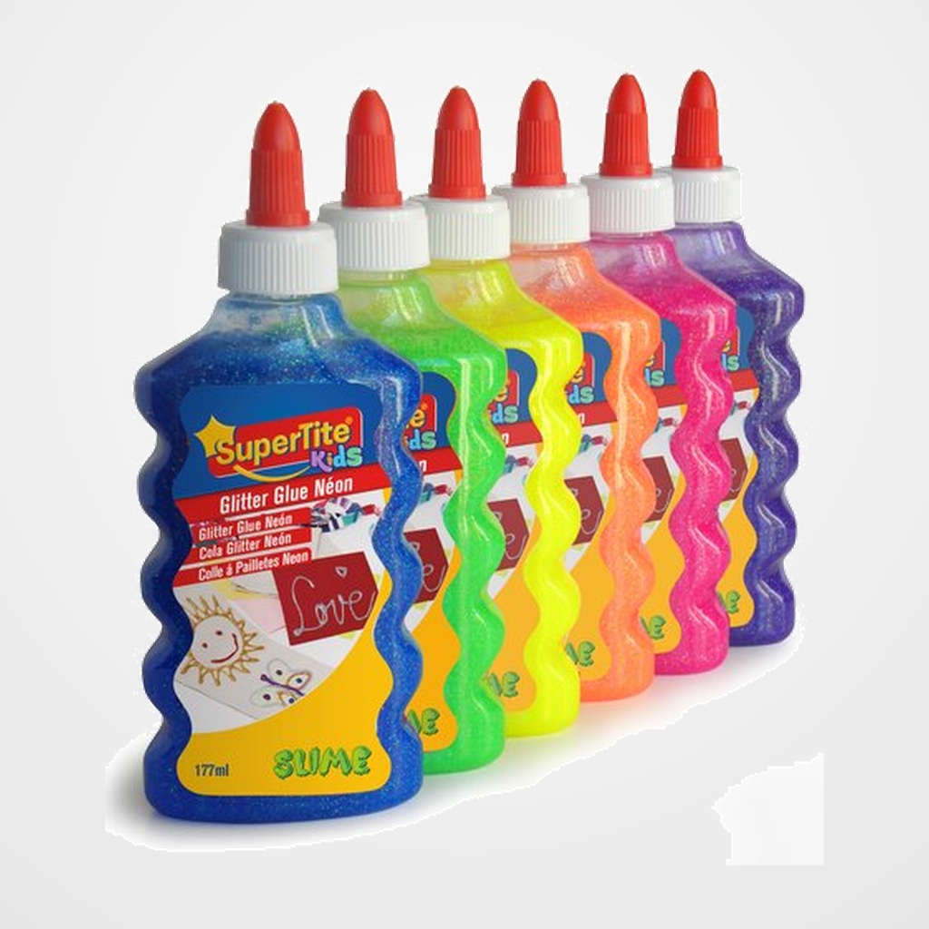 COLA GLITTER GLUE SUPERTITE BOTE de 177ml COLORES SURTIDOS NEON (6 COLORES)