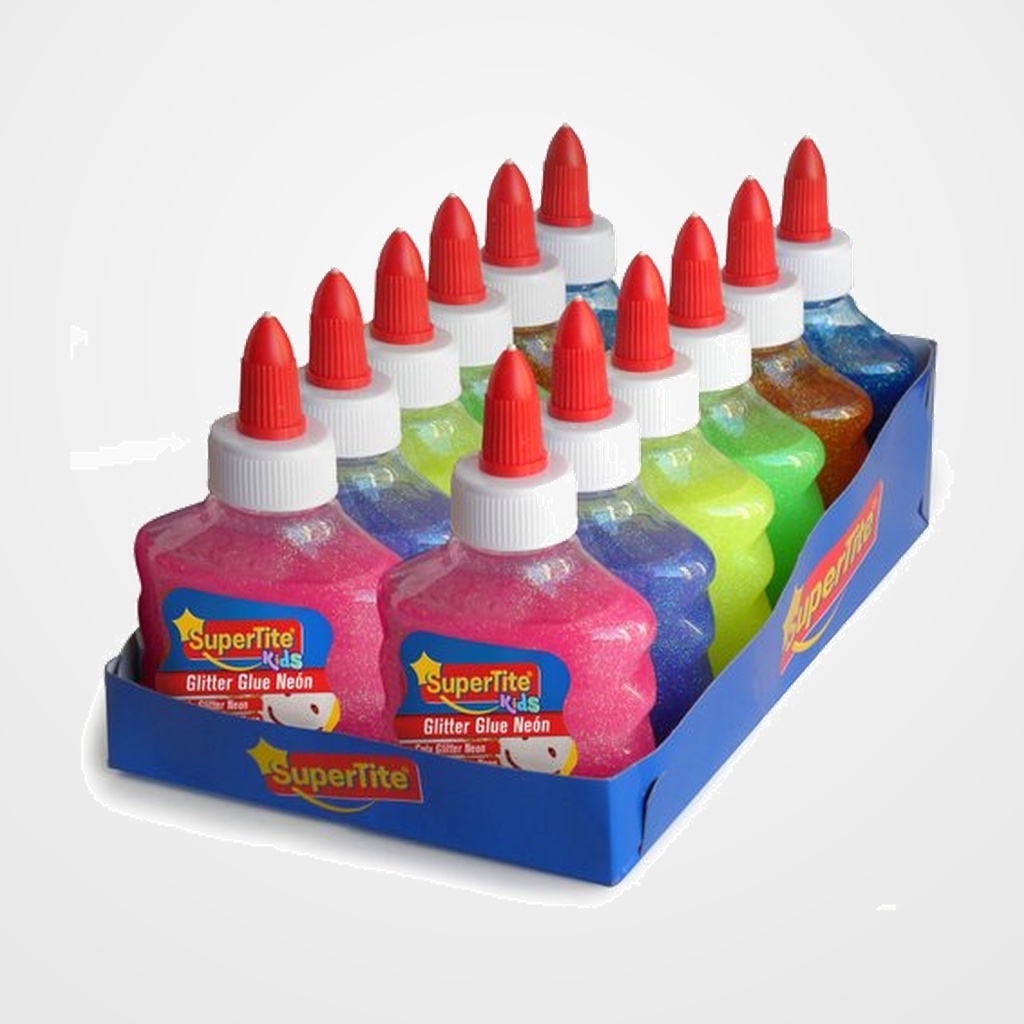 COLA GLITTER GLUE SUPERTITE BOTE de 80ml SURTIDO NEON EXPOSITOR de 12
