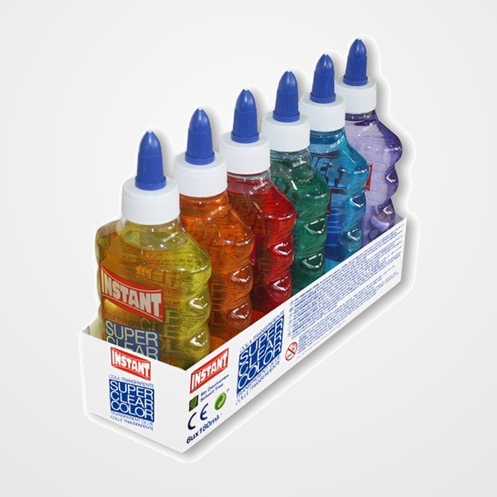 COLA SUPER CLEAR COLOR INSTANT SURTIDO 180 ml EXPOSITOR DE 6