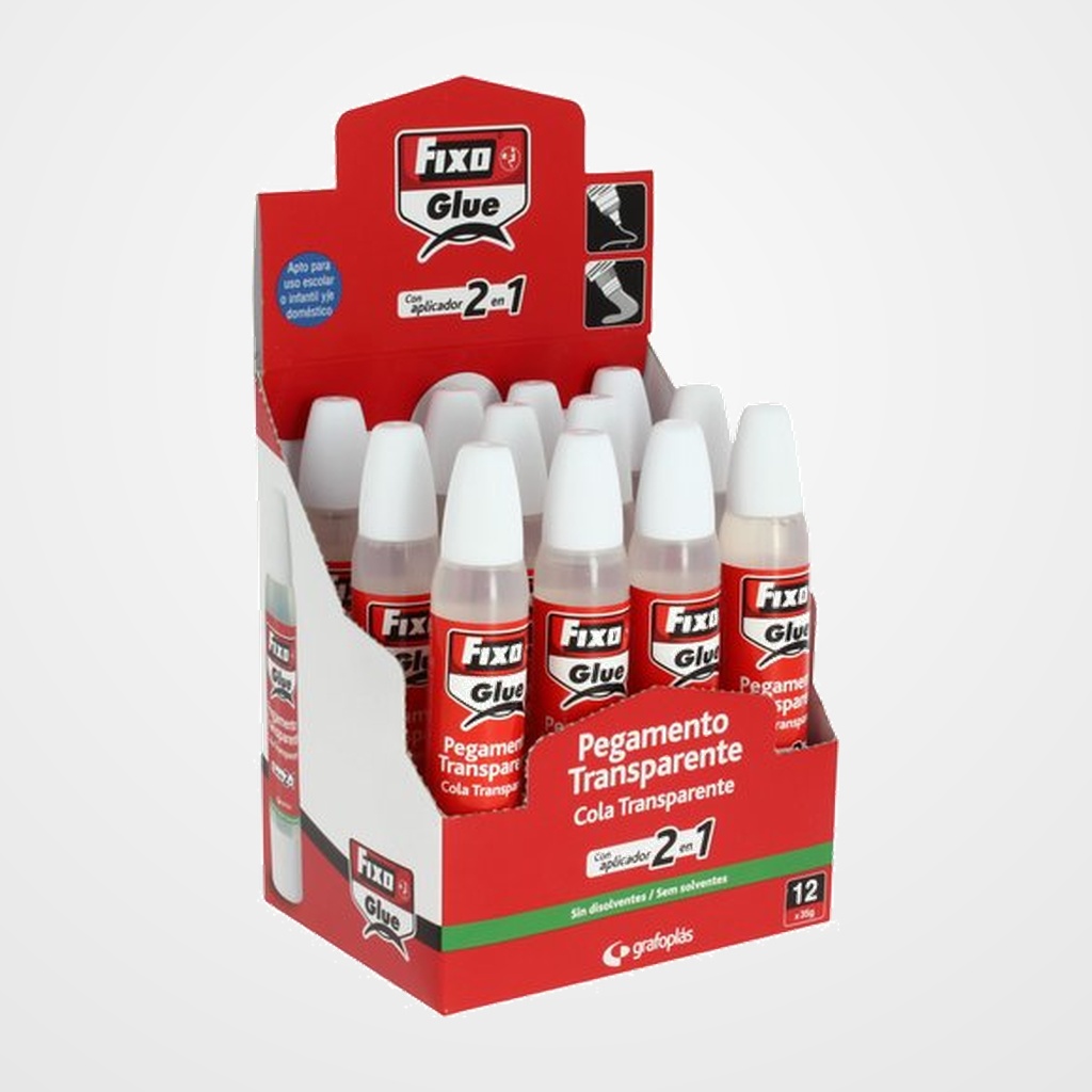 COLA TRANSPARENTE FIXO 35g 2 en 1 EXPOSITOR DE 12