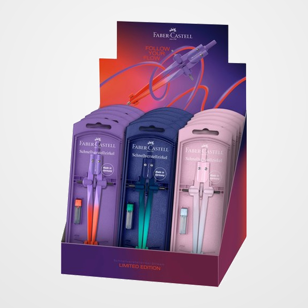 COMPAS FABER-CASTELL STREAM AJUSTE RAPIDO FLOW EDITION EXPOSITOR de 15 (3 col.)
