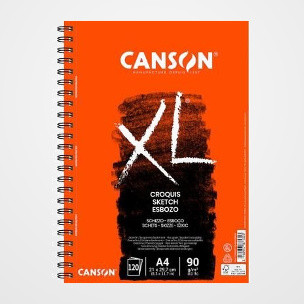 CUADERNO DE DIBUJO CANSON XL CROQUIS CON ESPIRAL GRANO FINO A4 120g 98h