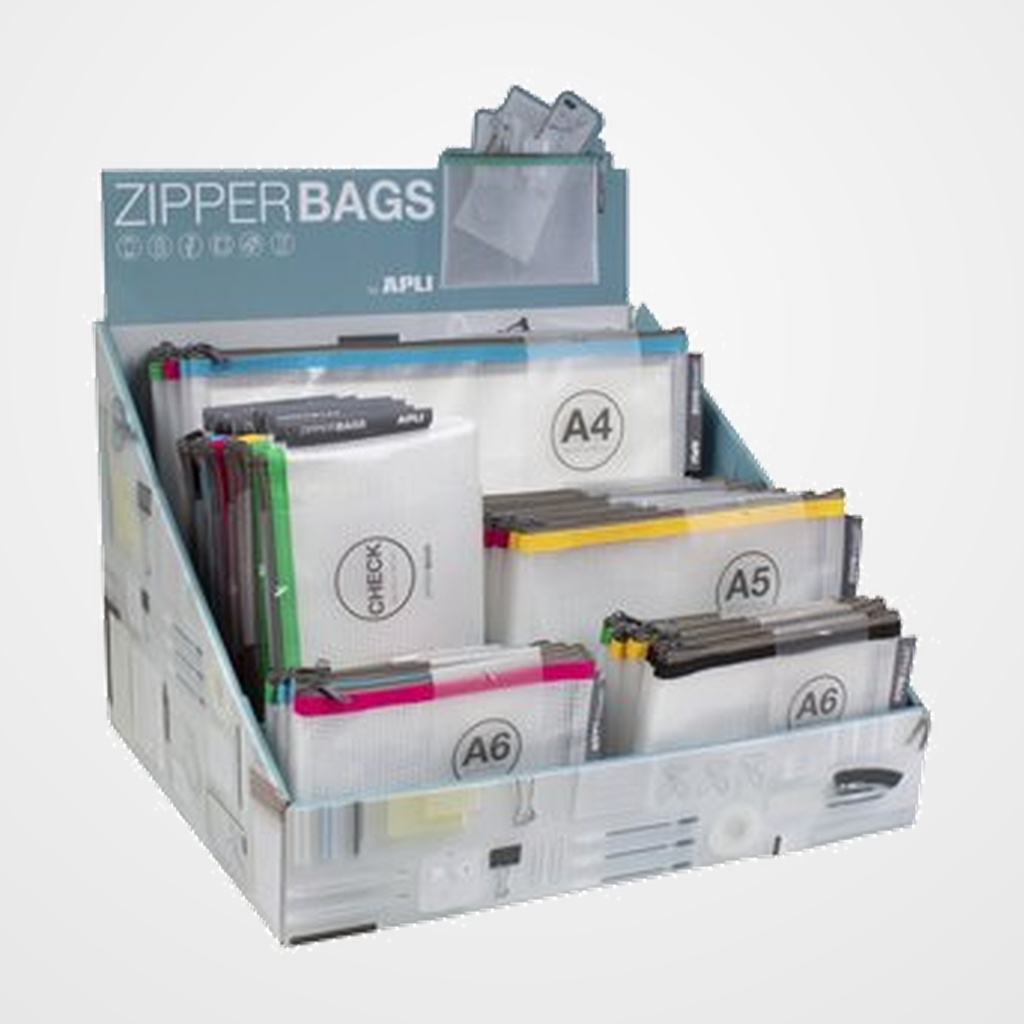 DOSIER SOBRE APLI ZIPPER BAGS CREMALLERA EXPOSITOR DE 80 20x ZIPPER BAG A6 20x ZIPPER BAG CHECK 20x ZIPPER BAG A5 20x ZIPPER BAG A4