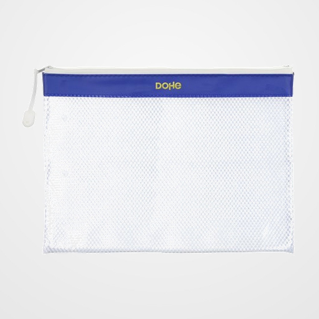 DOSIER SOBRE DOHE CREMALLERA A4 PVC BLANCO/AZUL