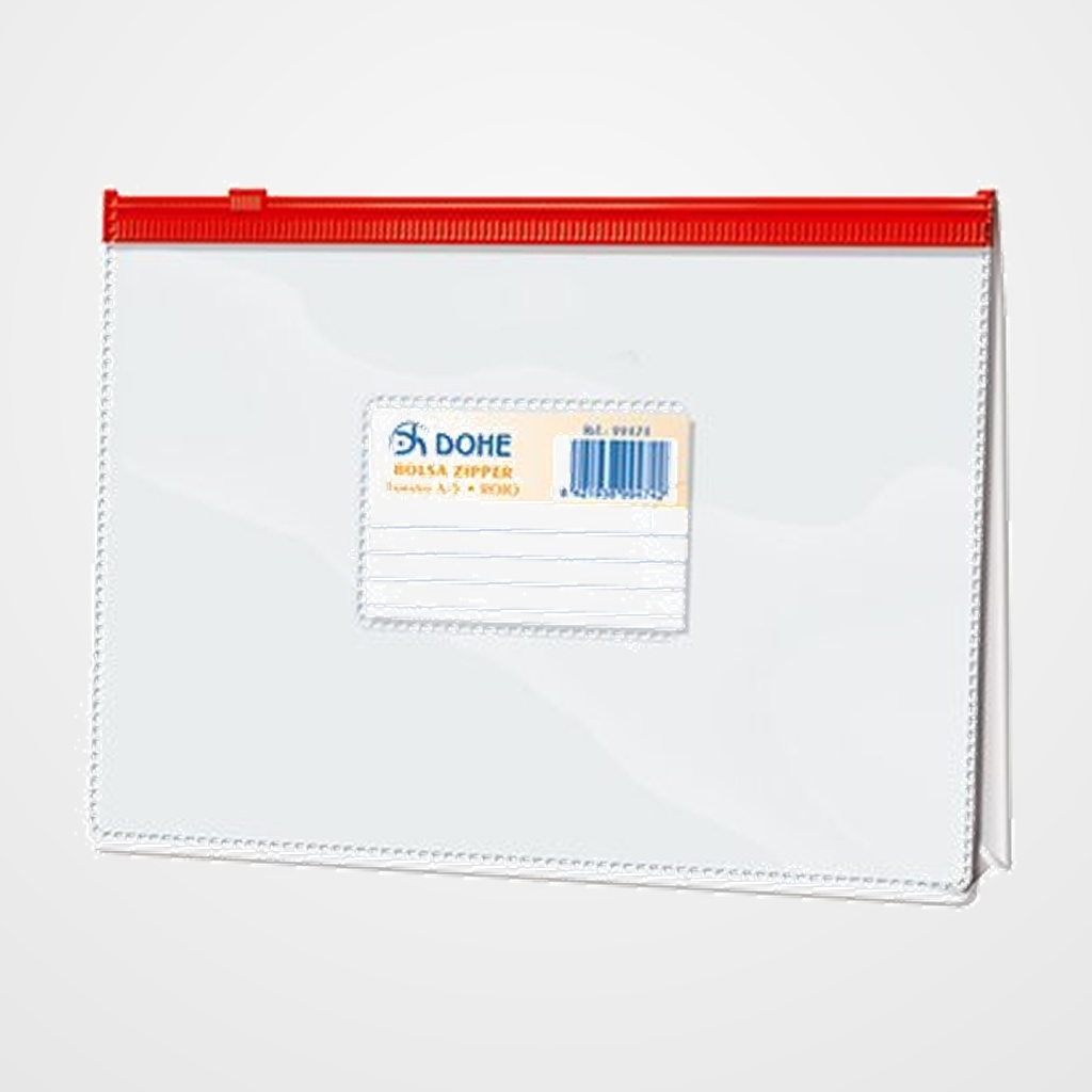 DOSIER SOBRE DOHE ZIP A5 EXPANDIBLE PVC TRANSPARENTE/ROJO