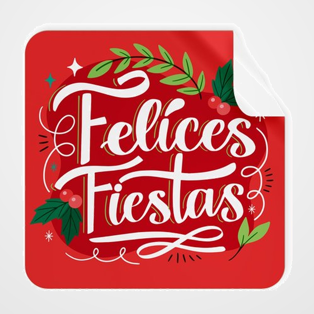 ETIQUETAS REGALO ADH. ROLLO  250 uds. CUADRADAS 40x40 NAVIDAD  FELICES FIESTAS  ROJO