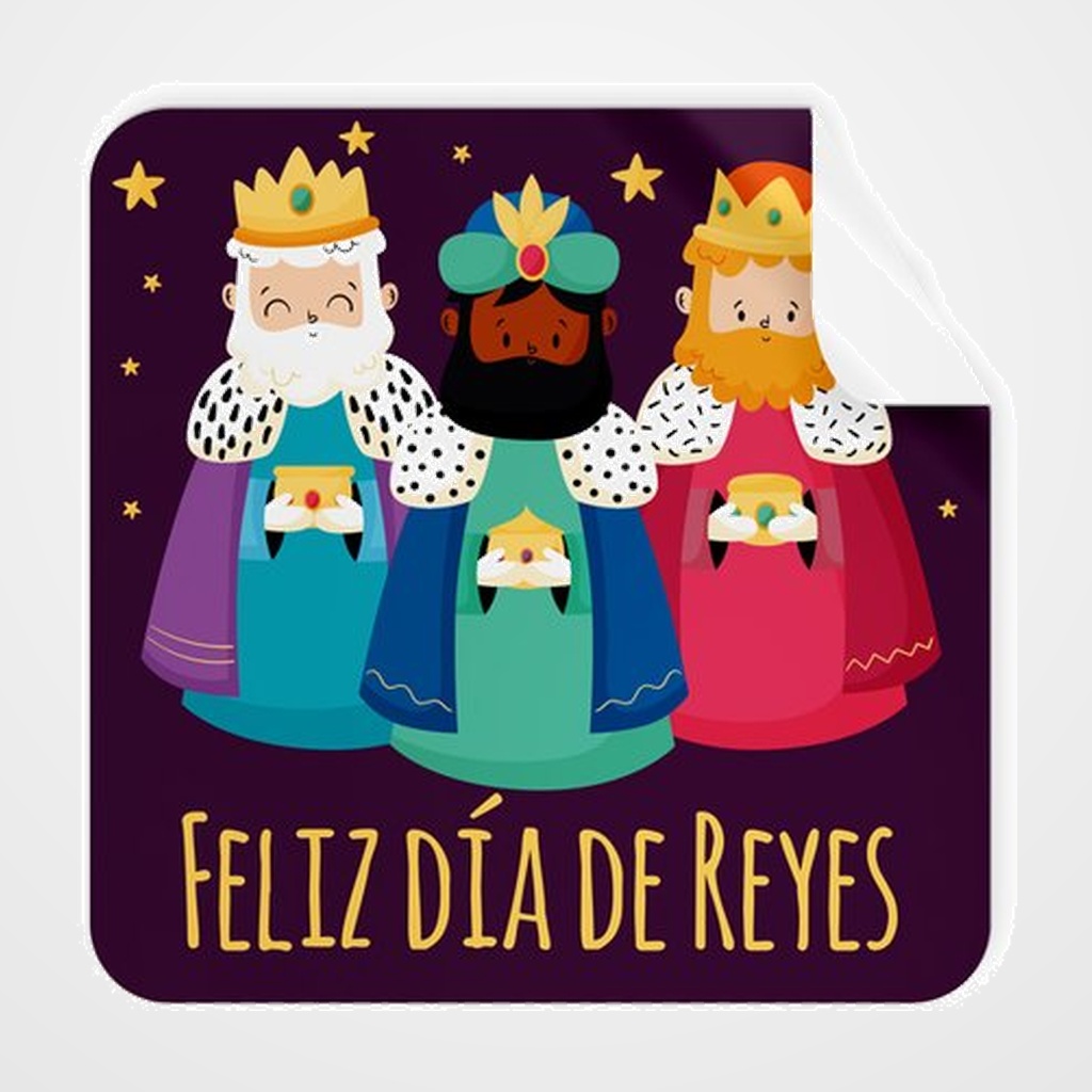 ETIQUETAS REGALO ADH. ROLLO  250 uds. CUADRADAS 40x40 NAVIDAD  FELIZ DIA DE REYES