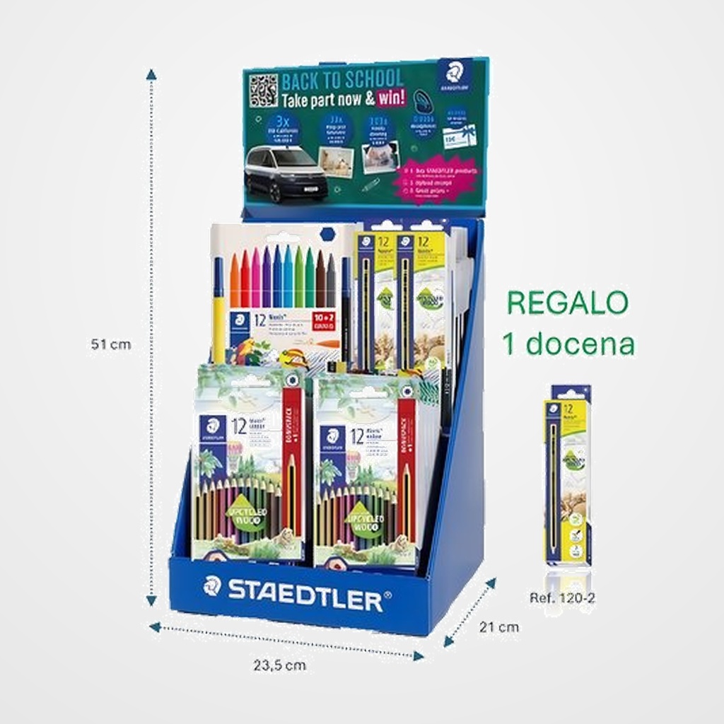 EXPOSITOR STAEDTLER SOBREMESA SURTIDO  6x 326 C12P ROT. 326 NORIS CLUB C/10 18x 185 SET9 LAP. COL. 185 NORIS COLOUR WOPEX C/12 12x 120-2 LAP. GRAF. 120 NORIS Nº2 HB  1x 120-2 LAP. GRAF. 120 NORIS Nº2 HB REGALO SIN CARGO