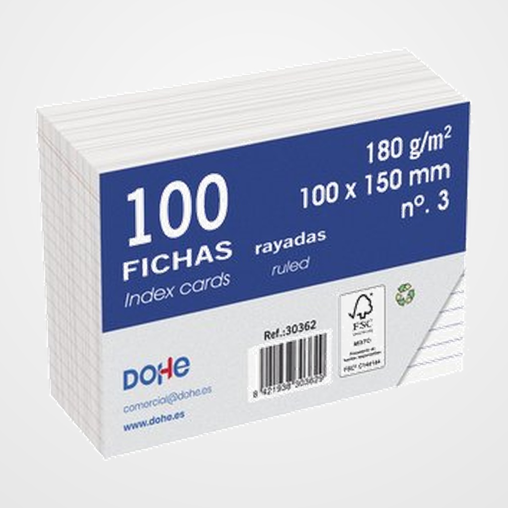 FICHAS DOHE RAYADAS 100x150mm (Nº3) paquete de 100