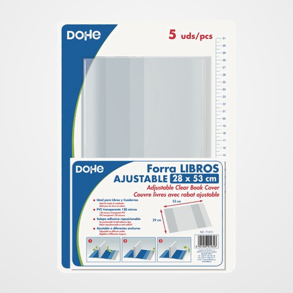 FORRO AJUSTABLE PVC TRANS.120µ 28x53 cm PACK de 5