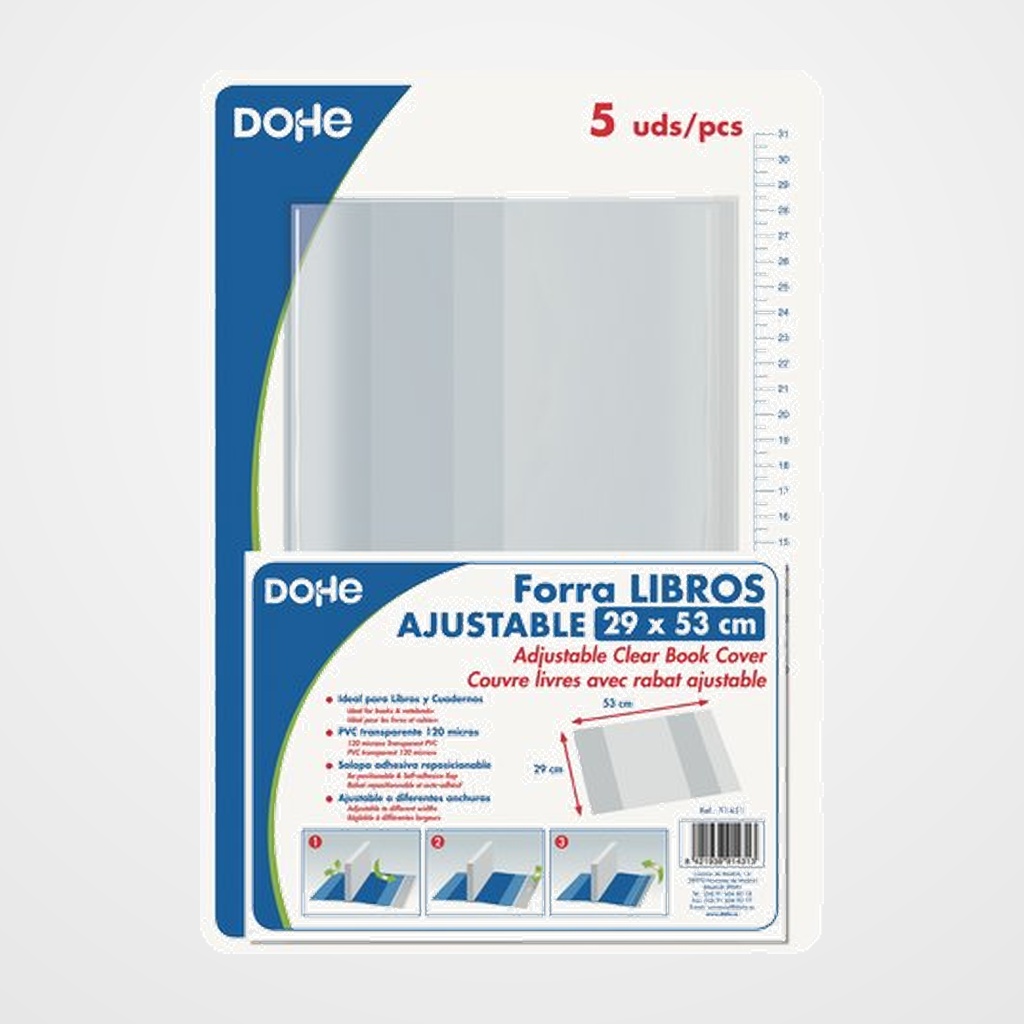 FORRO AJUSTABLE PVC TRANS.120µ 29x53 cm PACK de 5