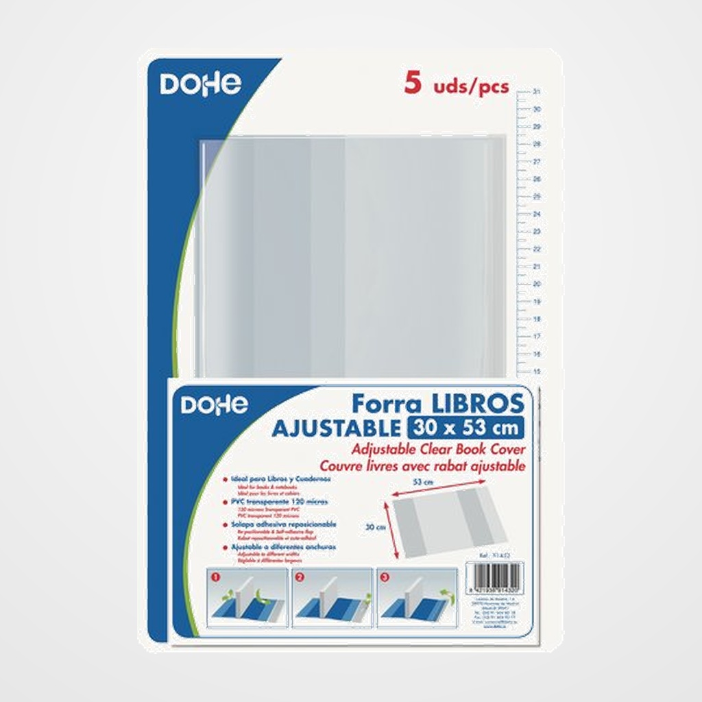 FORRO AJUSTABLE PVC TRANS.120µ 30x53 cm PACK de 5
