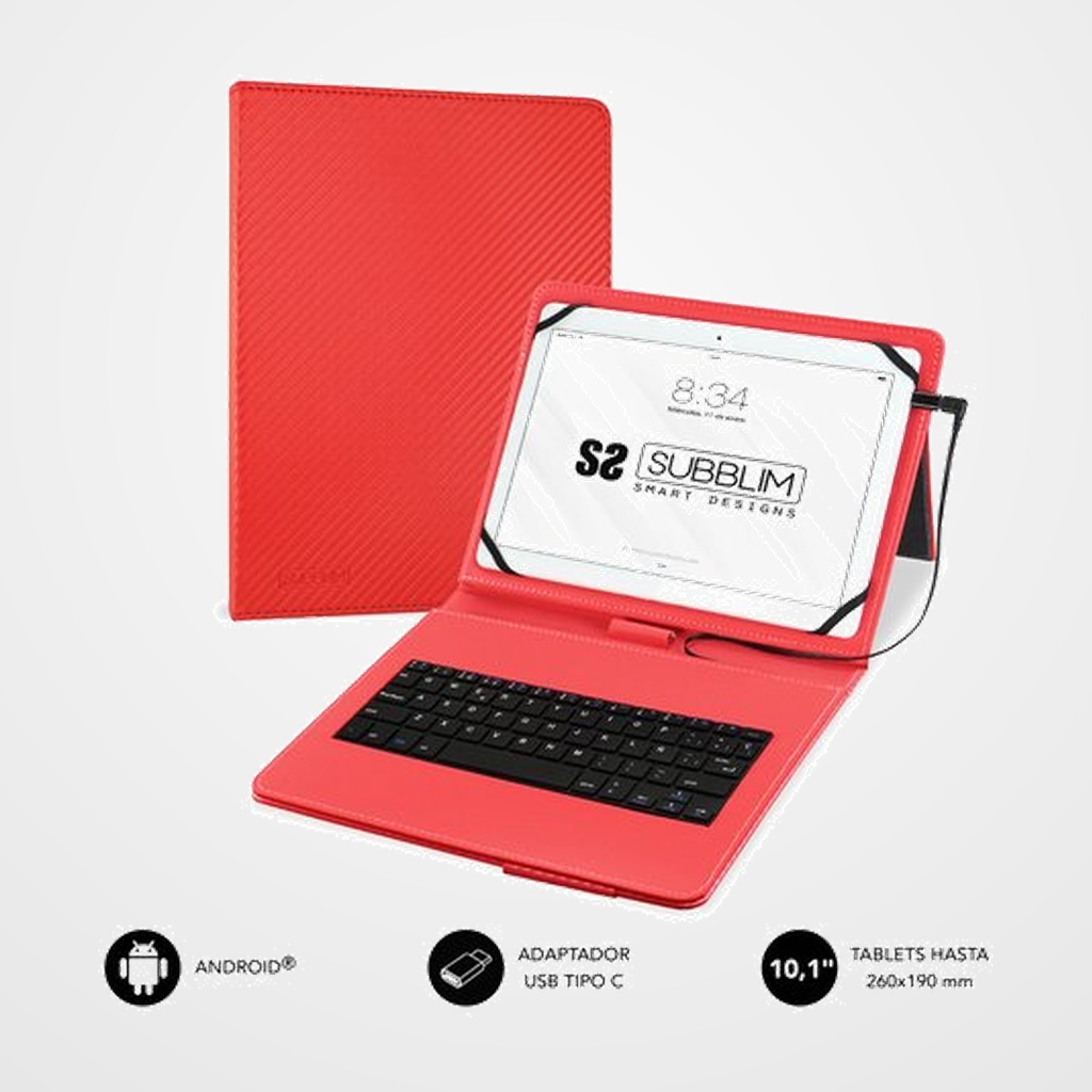 FUNDA TABLET SUBBLIM PRO 10,1  CON TECLADO MICRO USB ROJO