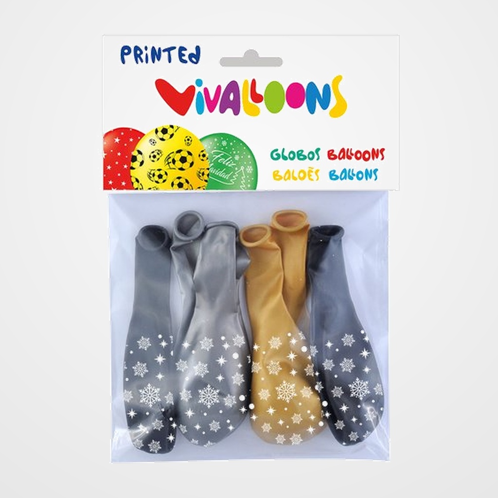 GLOBO VIVALLOONS COPOS 5 CARAS ORO/PLATA BOLSA DE 8