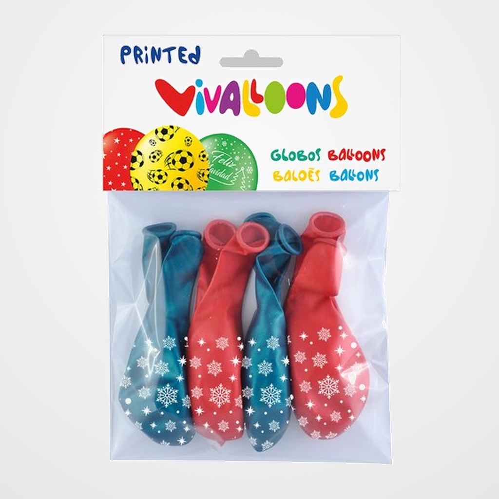 GLOBO VIVALLOONS COPOS 5 CARAS ROJO/VERDE BOLSA DE 8