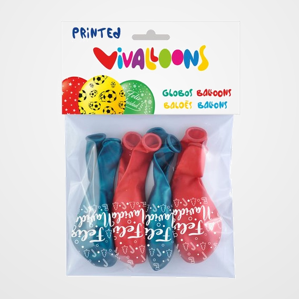 GLOBO VIVALLOONS FELIZ NAVIDAD 5 CARAS BOLSA DE 8