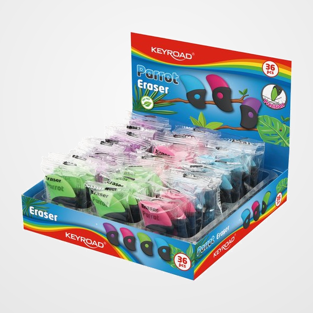 GOMA de BORRAR KEYROAD PARROT SURTIDO EXPOSITOR de 36