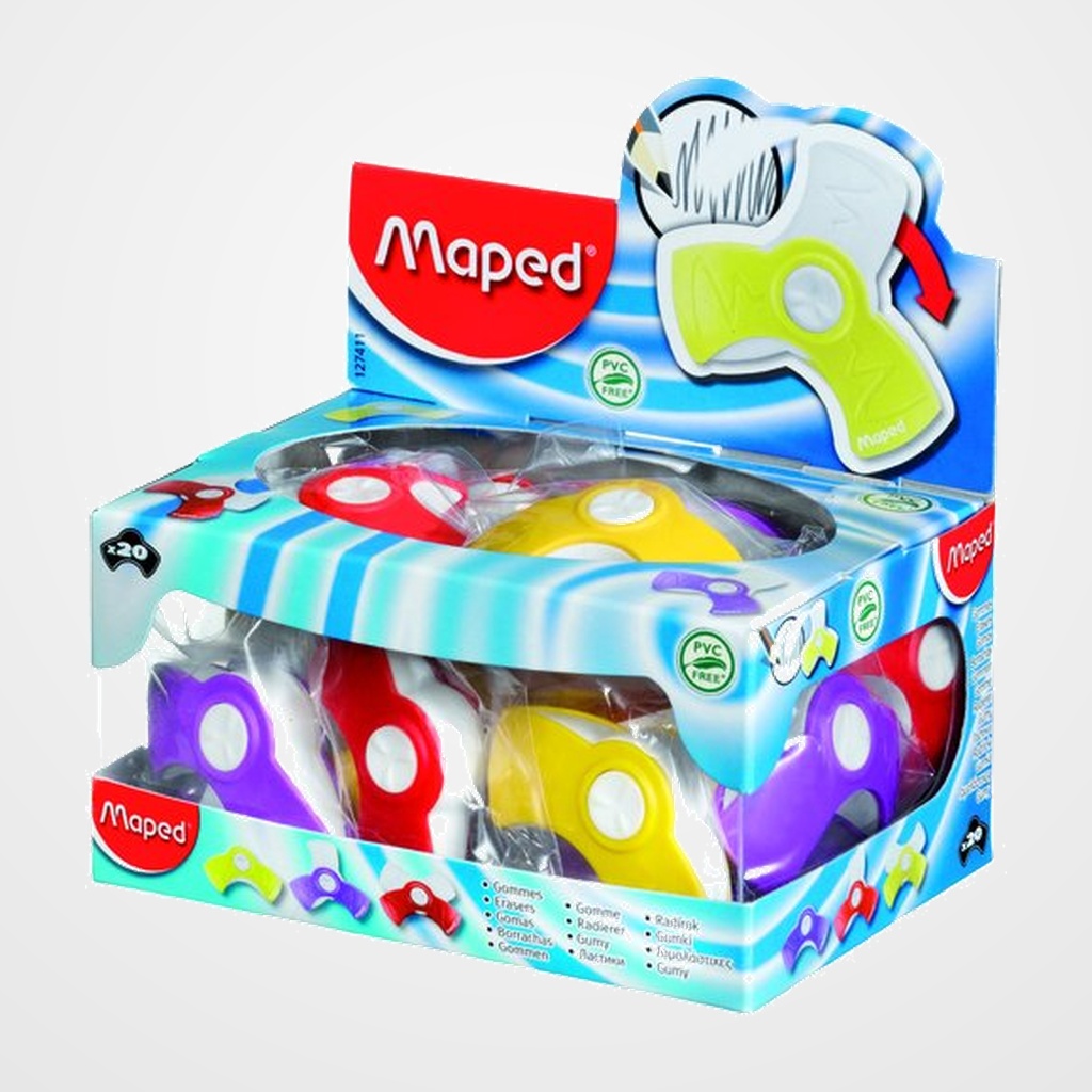 GOMA de BORRAR MAPED SPIN con PROTECTOR ROTATIVO EXPOSITOR de 20