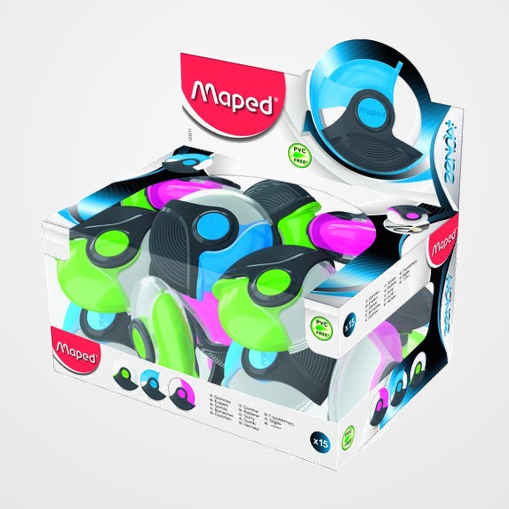 GOMA de BORRAR MAPED ZENOA PLUS con PROTECTOR ROTATIVO EXPOSITOR de 15