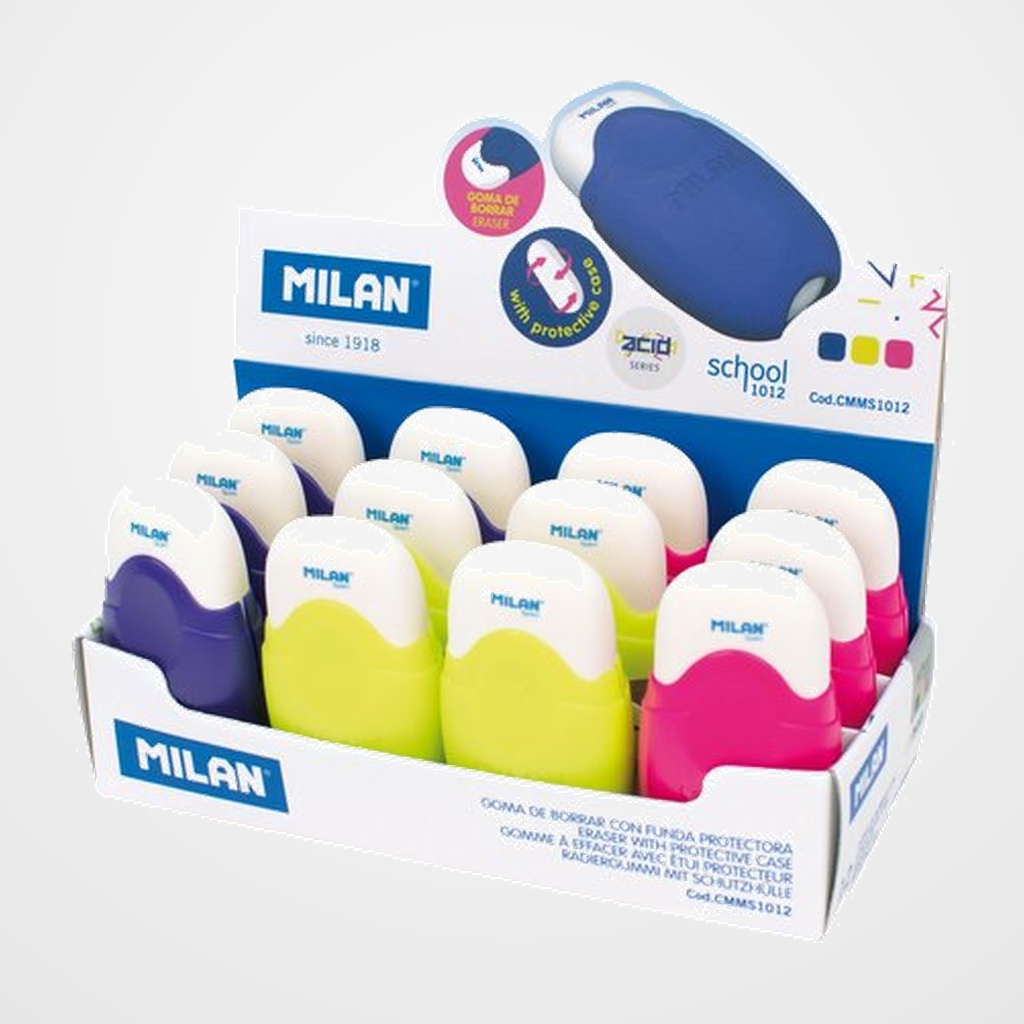 GOMA de BORRAR MILAN MIGA DE PAN 1012 OVALADA ACID CON FUNDA CAJA DE 12
