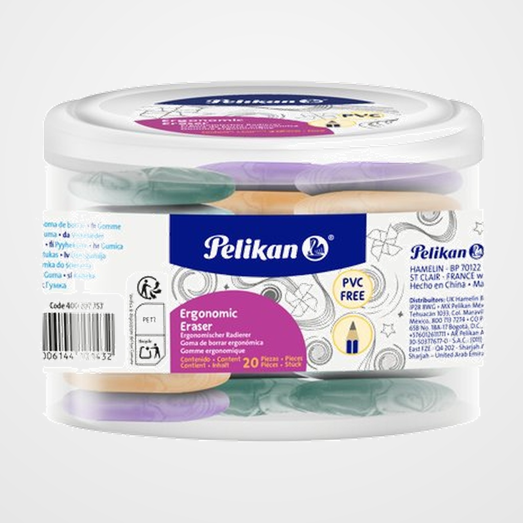 GOMA de BORRAR PELIKAN VINILO ERGONOMIC ERASER SURTIDO EXPOSITOR de 20