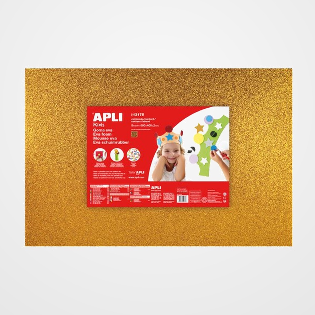 GOMA EVA APLI HOJA 40x60 cm PURPURINA ORO PAQUETE de 3