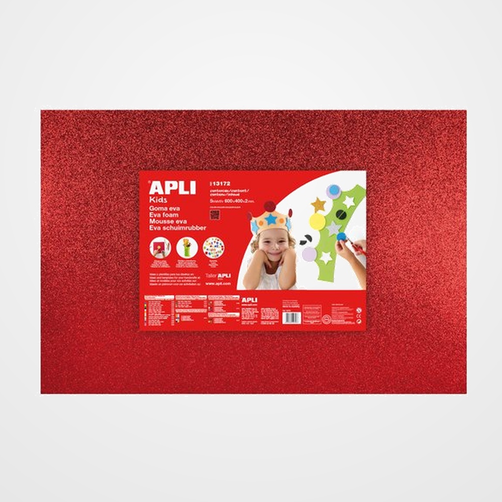 GOMA EVA APLI HOJA 40x60 cm PURPURINA ROJO PAQUETE de 3