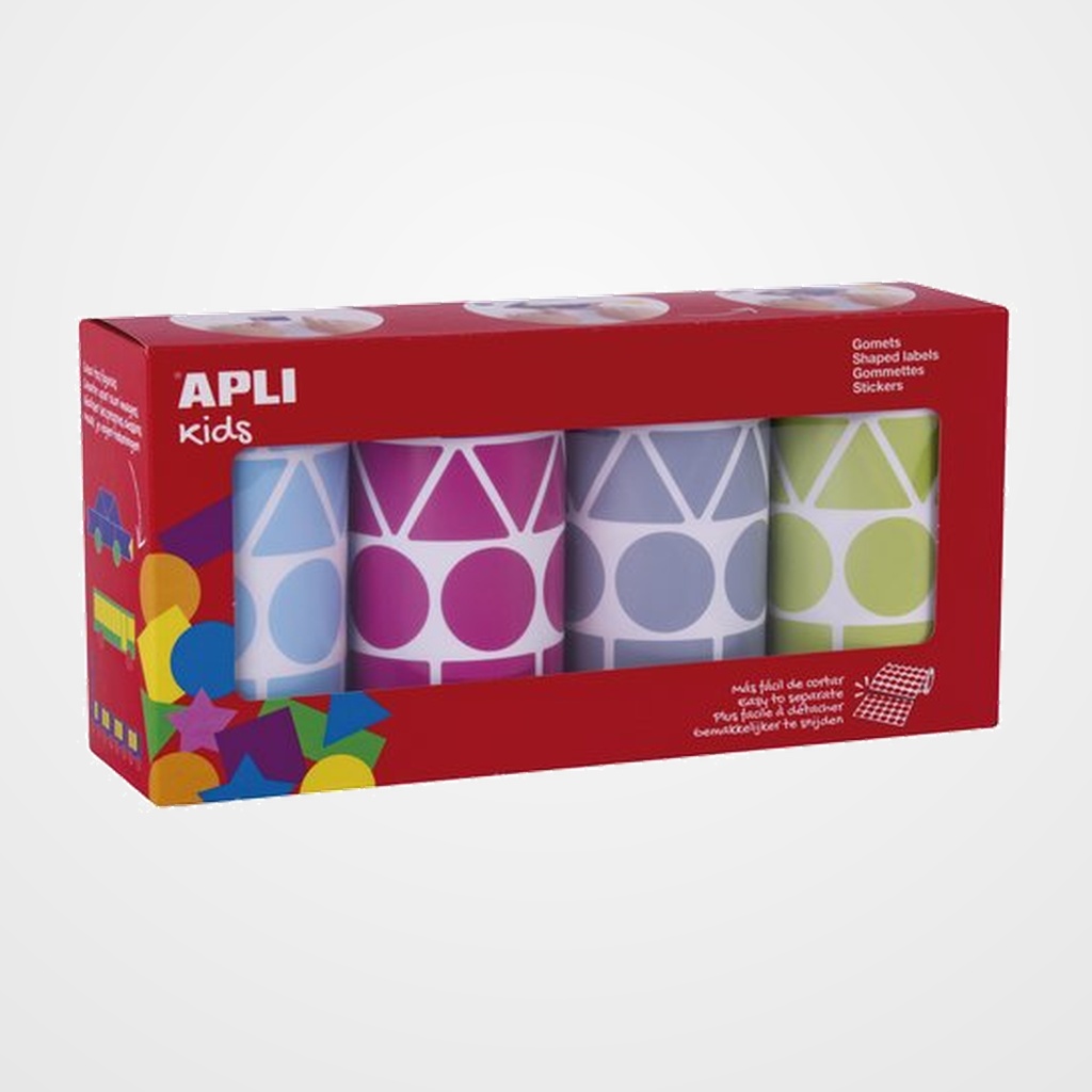 GOMETS APLI  ROLLO 59h FIGURAS GEOMETRICAS SURTIDAS 27 mm PACK 4 rollos (AZ-FUC-GRIS-VD) 5.428 uds. (19190)