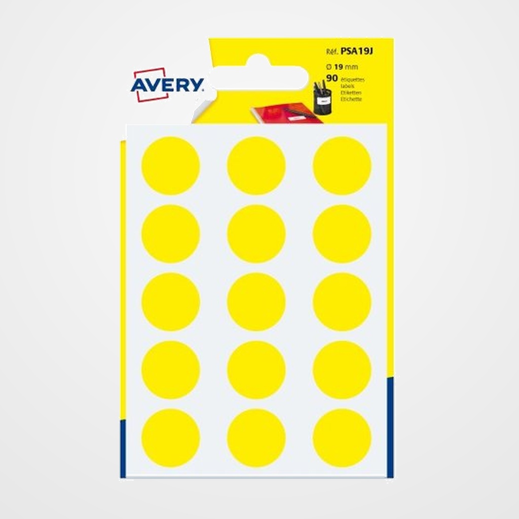GOMETS AVERY  BOLSA 6h REDONDOS Ø 19 mm col. AMARILLAS 90 uds.