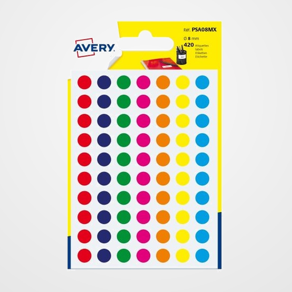GOMETS AVERY  BOLSA 6h REDONDOS Ø 8 mm col. SURTIDOS 420 uds.