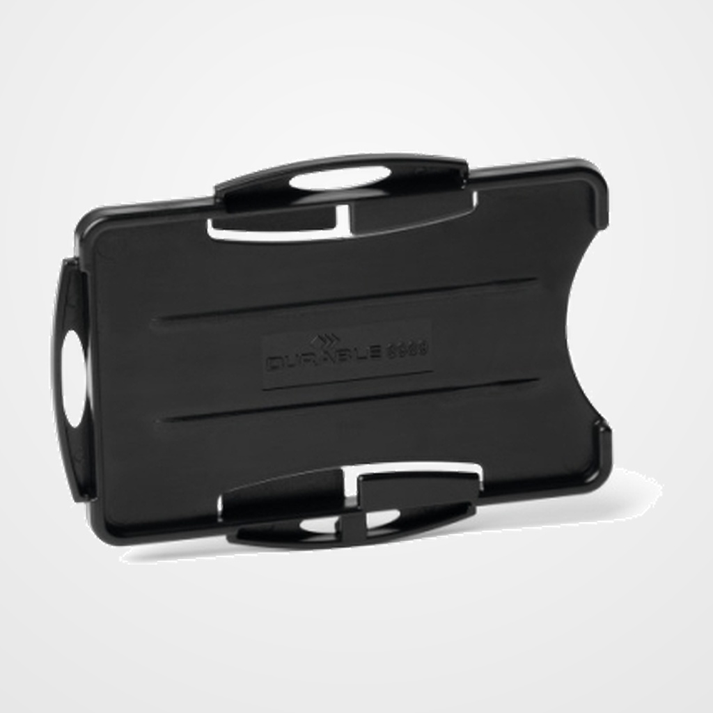IDENTIFICADOR DURABLE ECO RIGIDO PARA 2 TARJETAS DE IDENTIFICACION O PASE DE SEGURIDAD NEGRO PAQUETE de 10